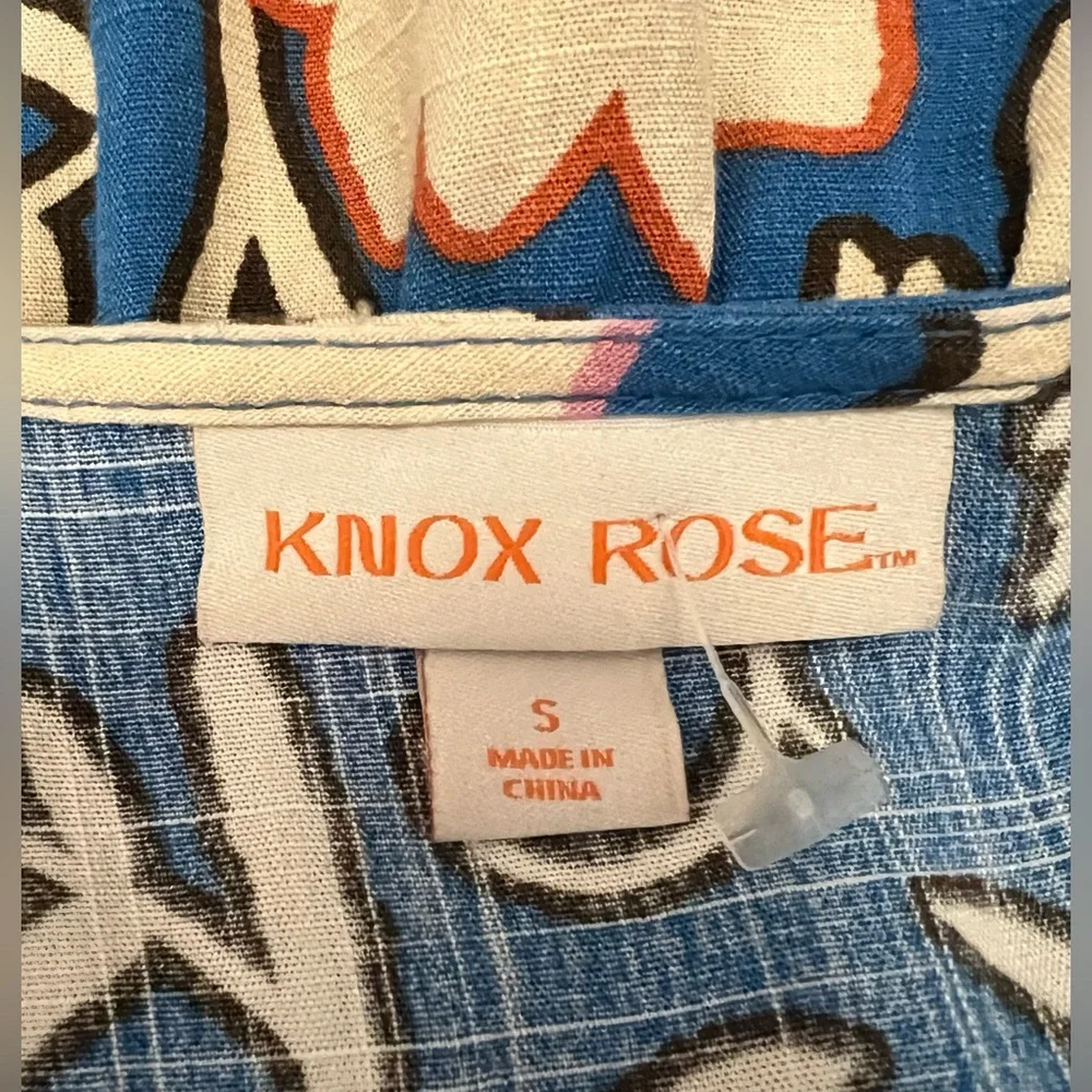 Knox Rose -NWOT - Blue and White Slight Puff Sleeve Wrap Midi Dress - S - Picture 4 of 5